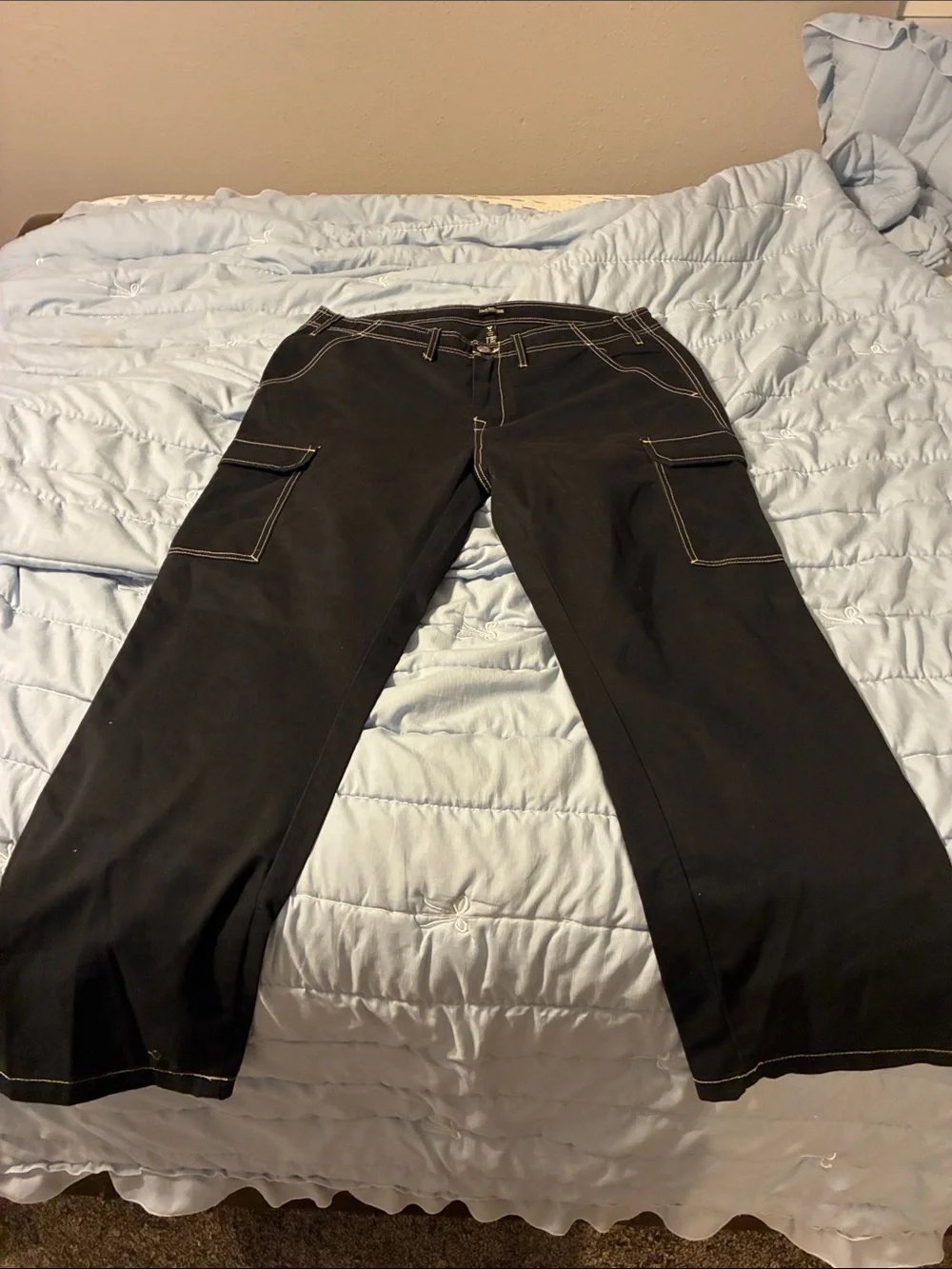 True Religion Black Cargo Pants with Contrast Stitching